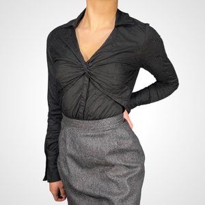 Floral Embroidered Collared Long Sleeve Shirt